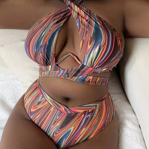 PRINTED HIGH WAIST BIKINI SWIMSUIT