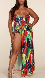 Tropical Bodysuit Maxi Dress