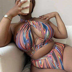 PRINTED HIGH WAIST BIKINI SWIMSUIT