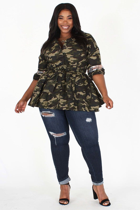 Camo sales sequin top