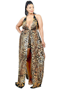 Cheetah Halter Maxi Dress Set