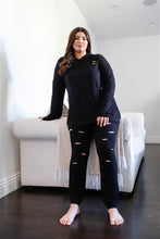 Load image into Gallery viewer, Black Distressed Hooded Lounge Set
