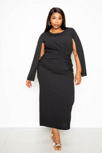 Load image into Gallery viewer, Black Cape Sleeve Knot Dress
