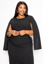 Load image into Gallery viewer, Black Cape Sleeve Knot Dress
